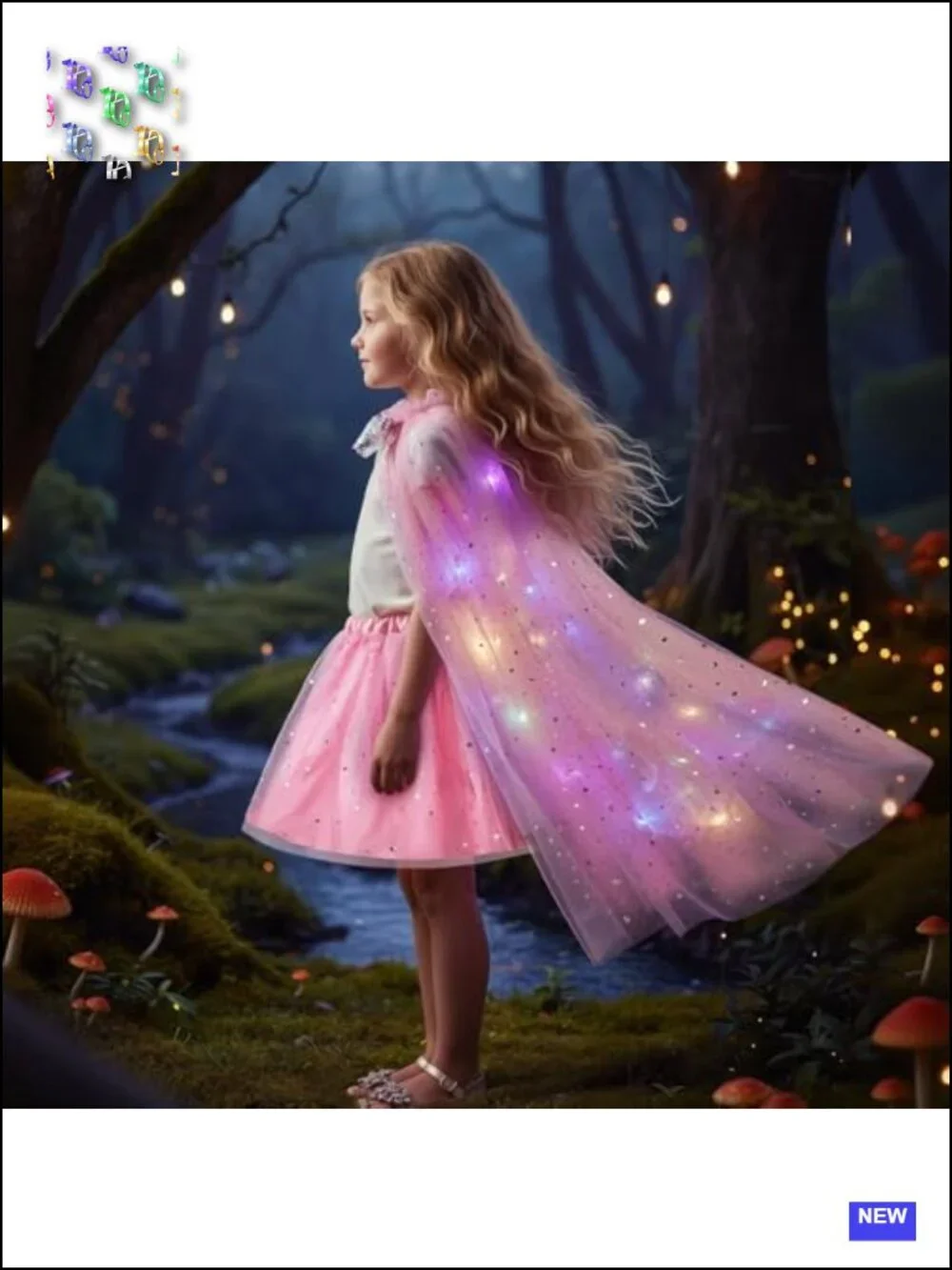 Girls Princess Cape & Tutu Dress Up Set with Light-Up Crown Wand Necklace